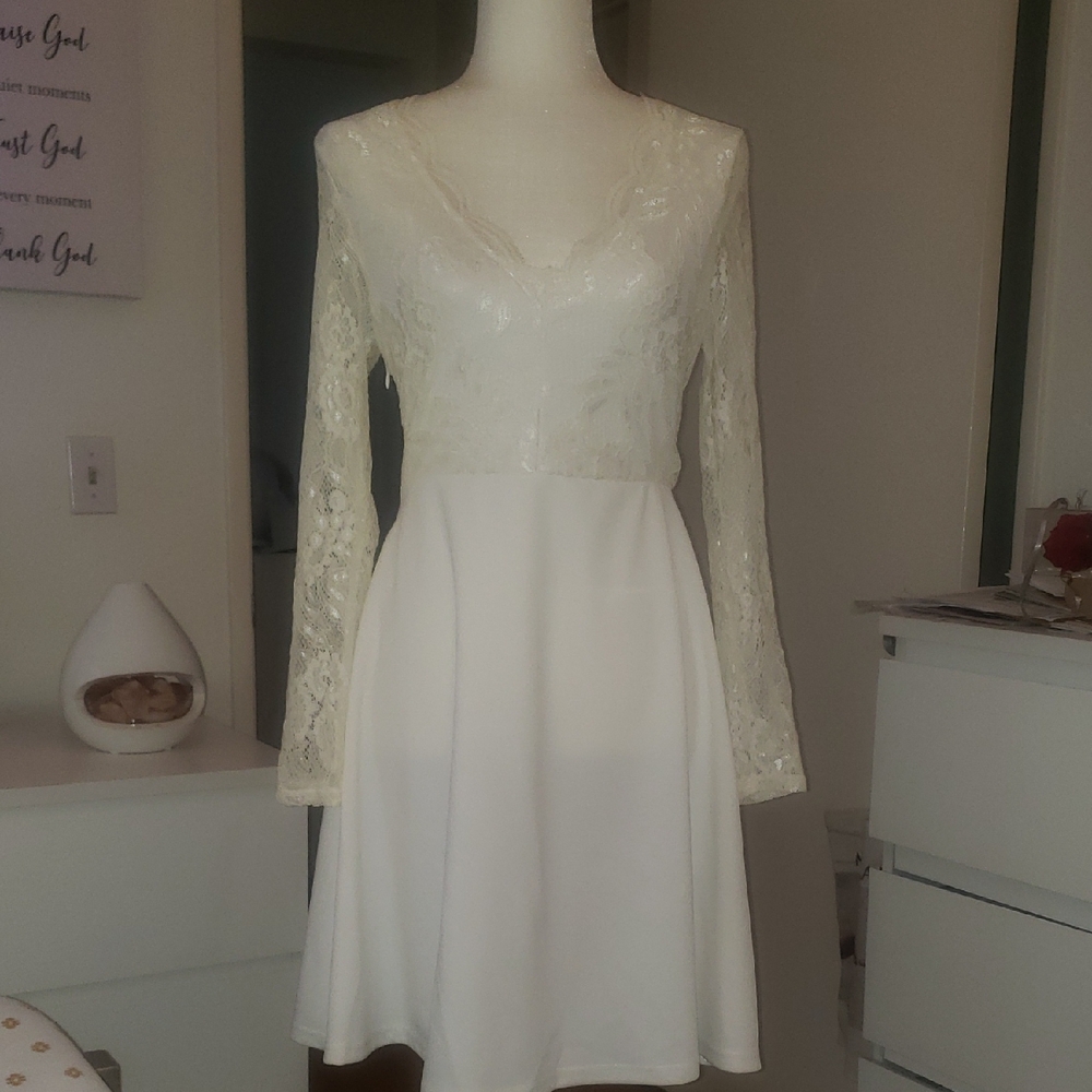 SHEIN Cream Long Sleeve Bell Sundress